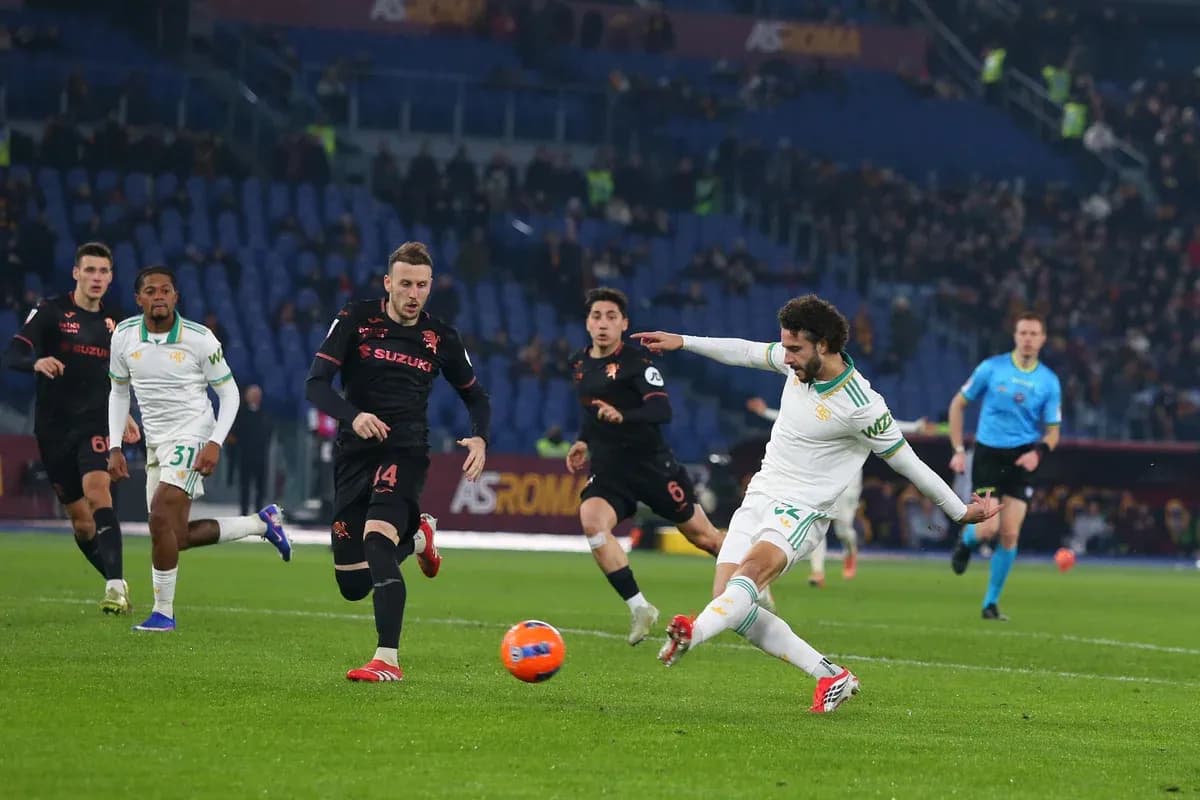 Player shooting during Torino vs AS Roma match