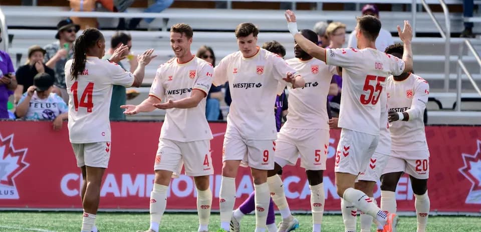 Cavalry FC players celebrating a goal