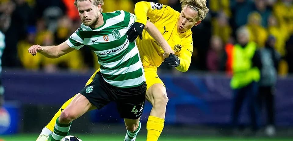 Player tackling during Sporting CP vs Bodo/Glimt match