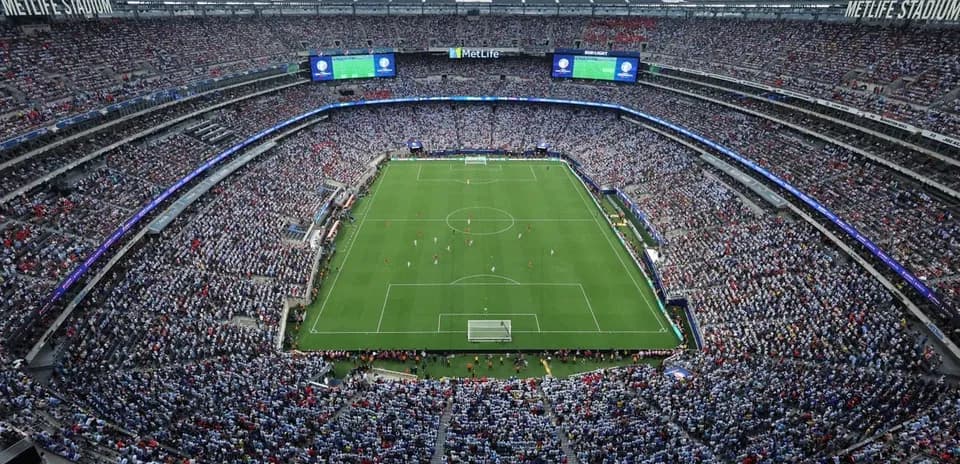 Crowd filling MetLife Stadium during soccer match