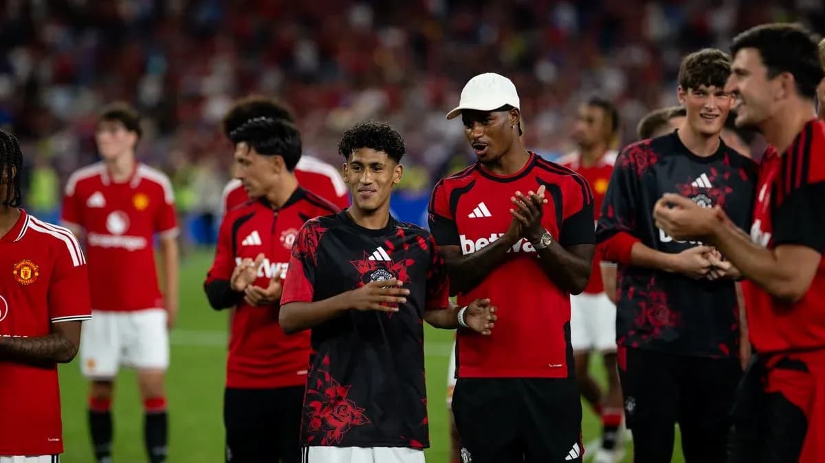 Manchester United players celebrating after a match