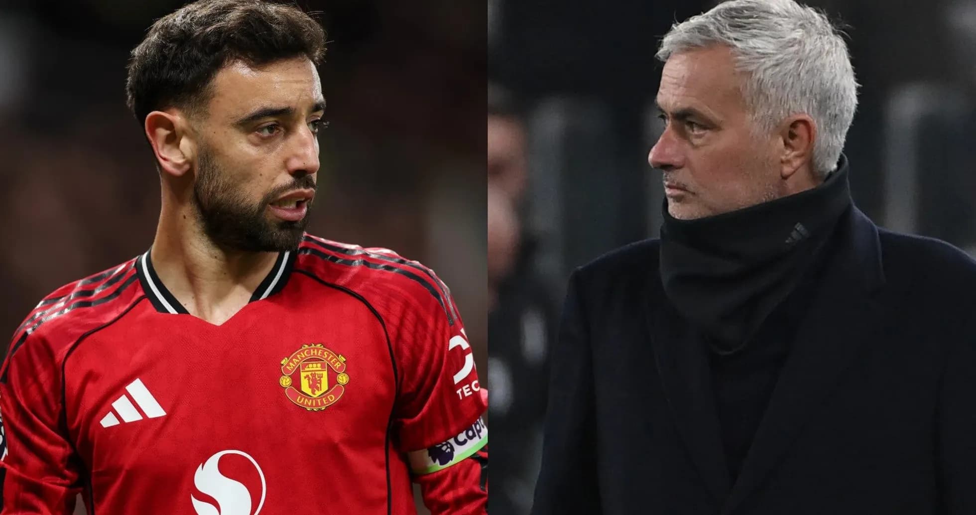 Bruno Fernandes and José Mourinho during match