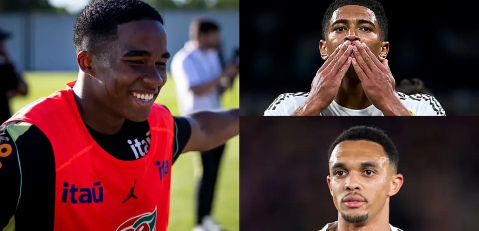Three soccer players in various poses during training