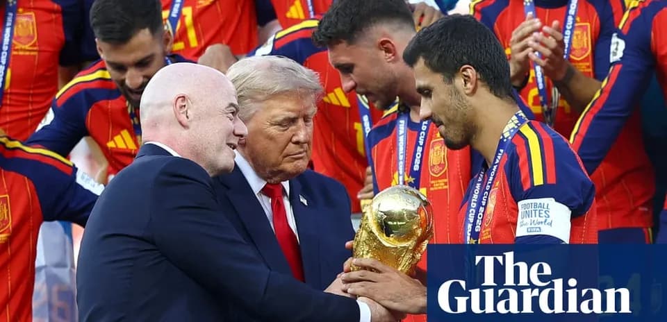 Officials presenting the FIFA World Cup trophy to Spain