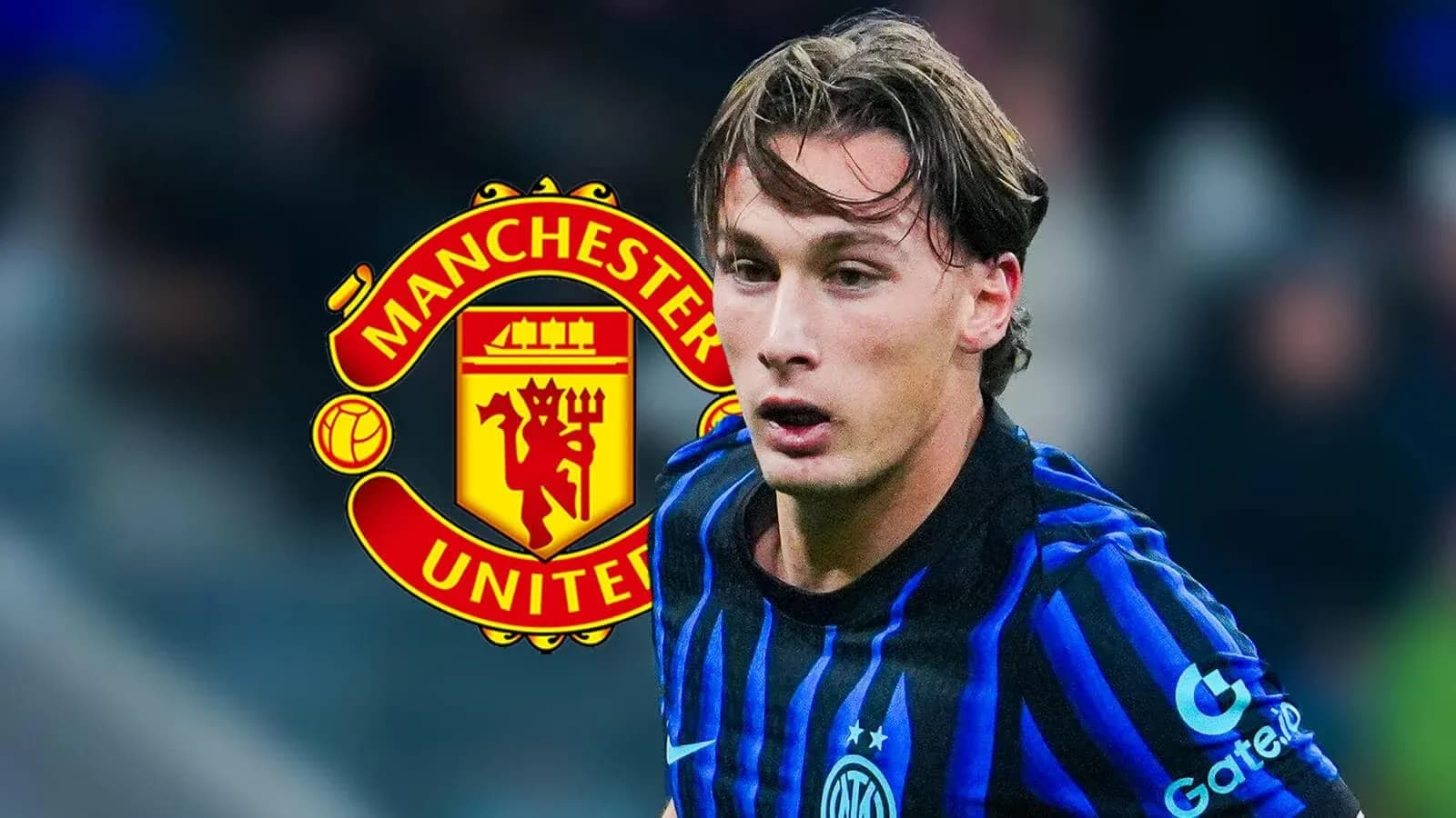 Player in blue and black jersey with Manchester United logo