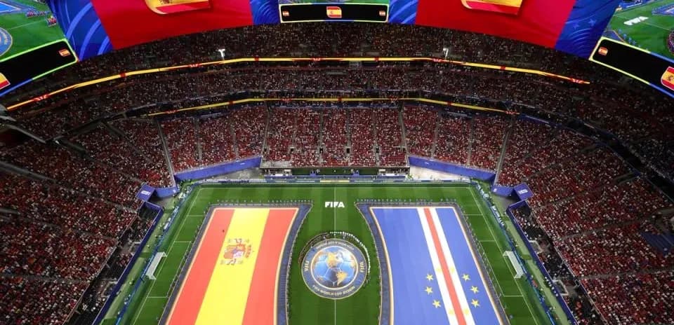 Stadium filled with fans and flags for match