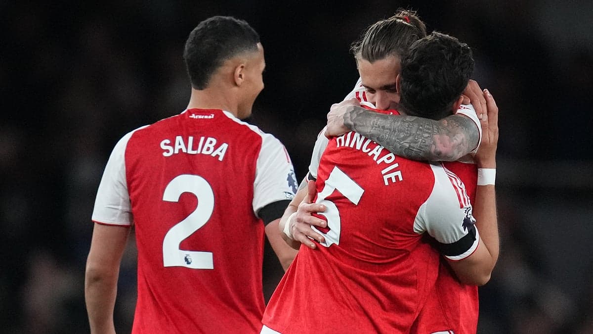Arsenal players celebrating during a match