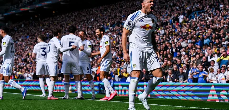 Leeds player celebrating a goal during match