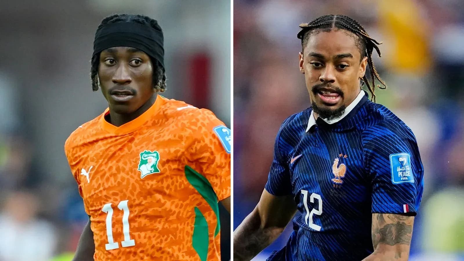 Two football players in national team kits