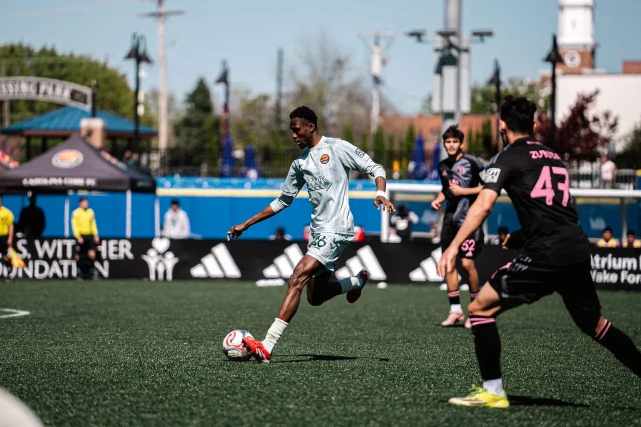 Player kicking ball during Inter Miami II match