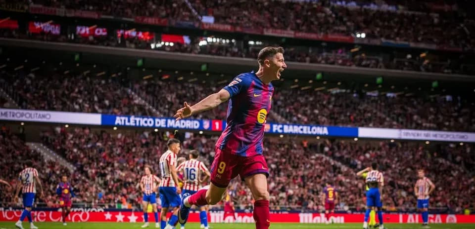 Barcelona player celebrating goal against Atletico Madrid