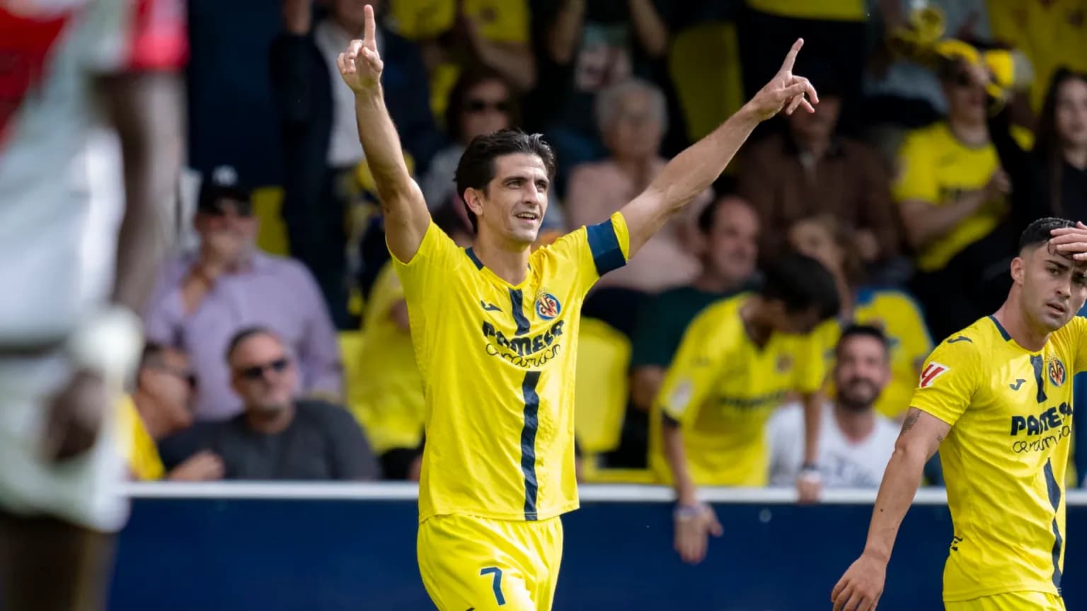 Villarreal player celebrating a goal during match
