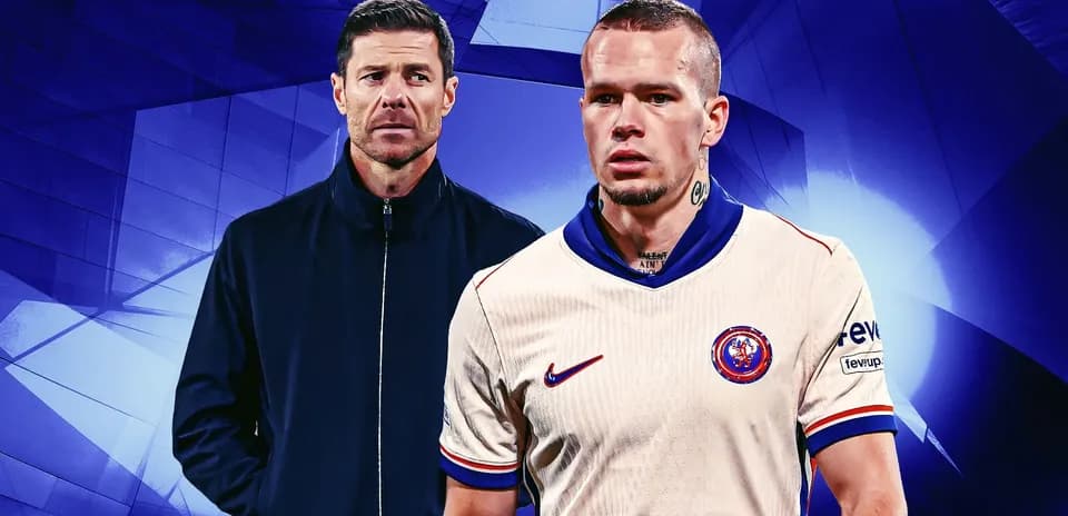 Coach and player in team uniforms with blue background