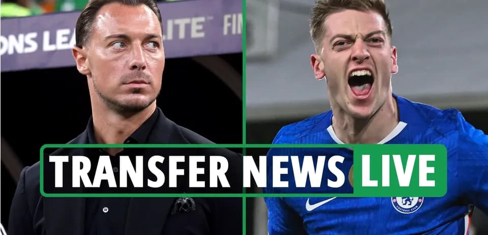 Two football players with transfer news overlay