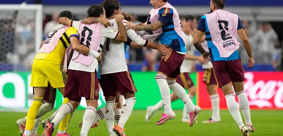 Spain players celebrating a goal during World Cup match