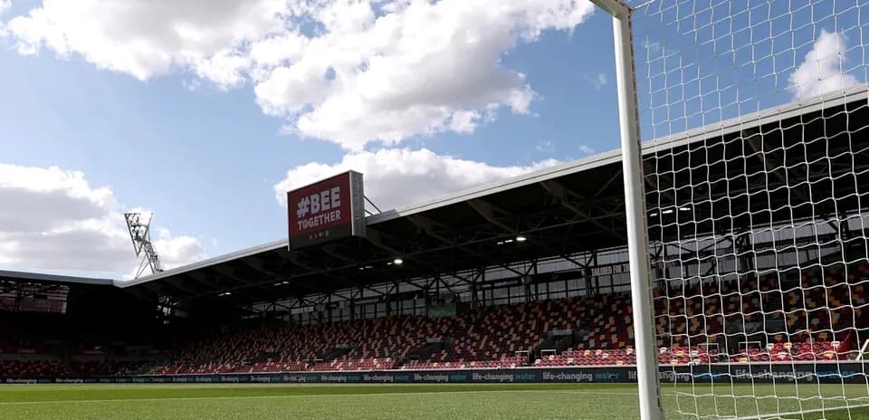 View of goalpost and stadium seating at Brentford