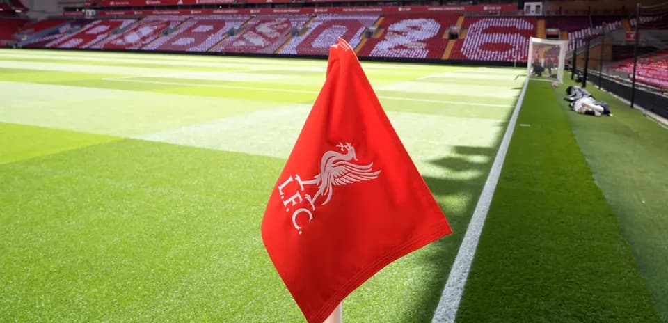 Liverpool FC corner flag at Anfield stadium