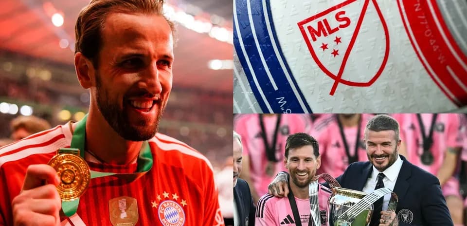 Collage of soccer highlights featuring players and logos