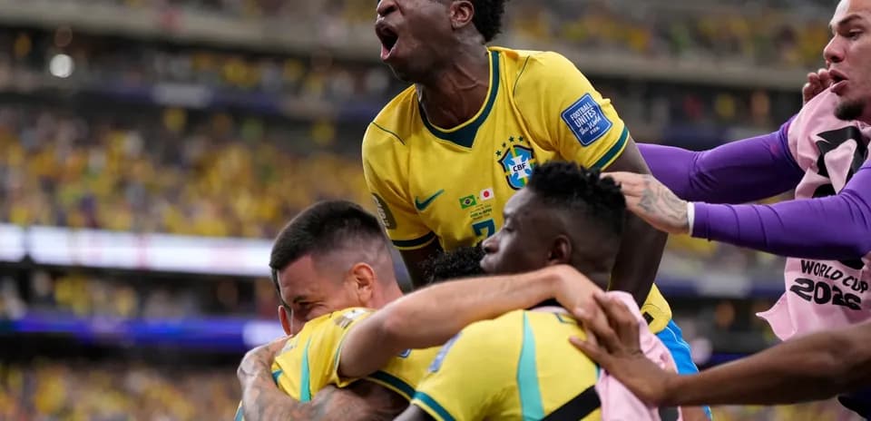 Brazil players celebrating a goal during match