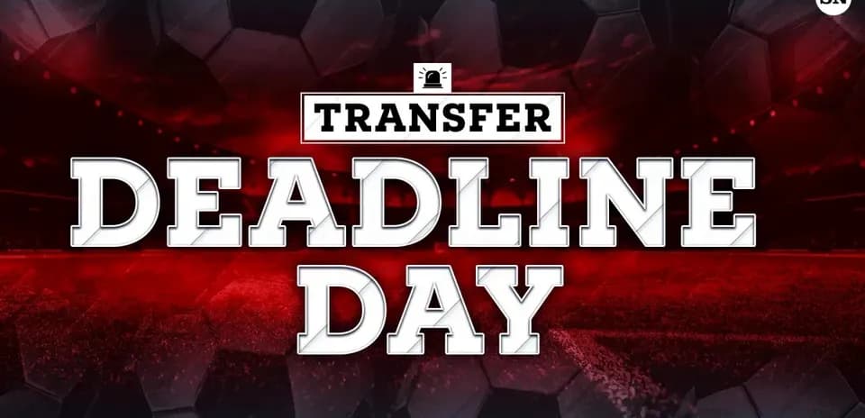 Transfer Deadline Day graphic with soccer background