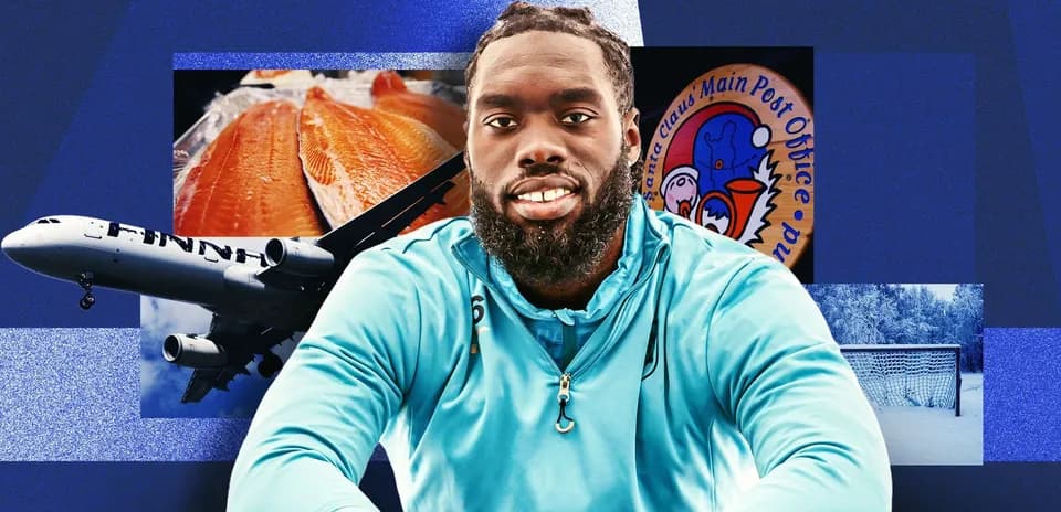 Athlete posing with various thematic backgrounds