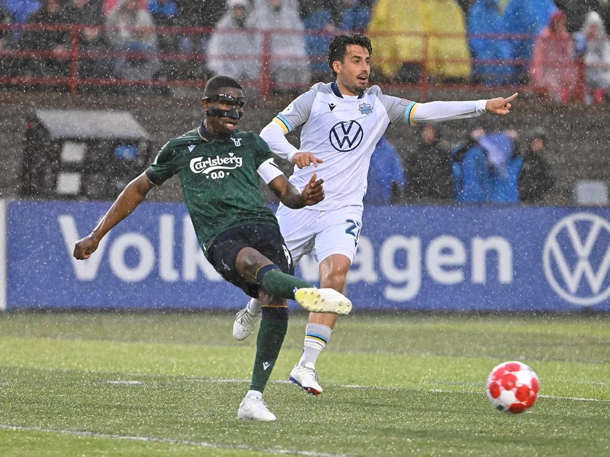 Player kicking ball during York United match