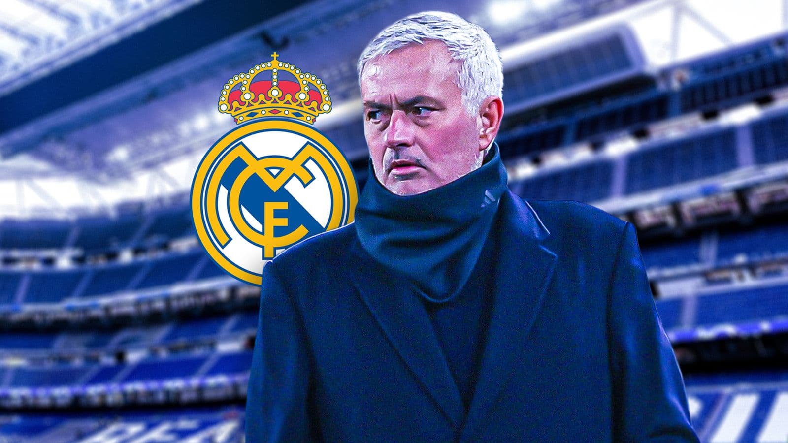 Manager in front of Real Madrid stadium backdrop