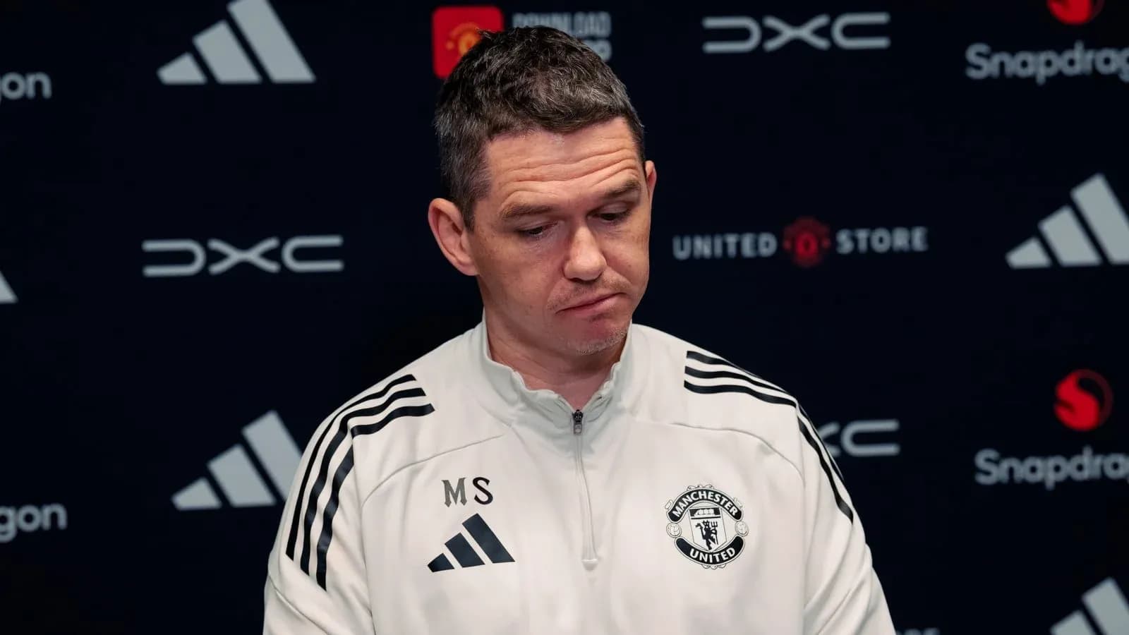 Manager speaking at press conference for Manchester United