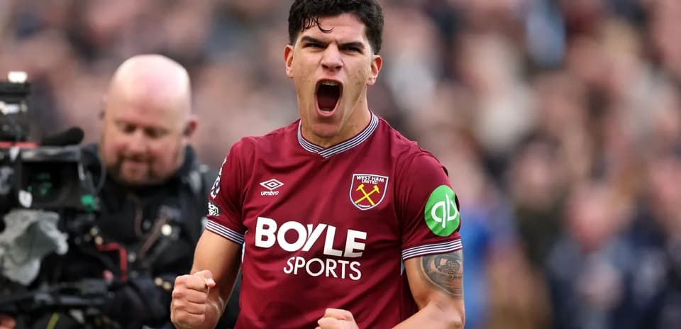 West Ham United player celebrating with clenched fist