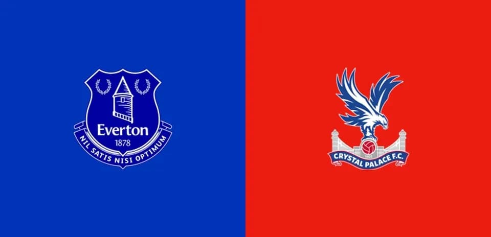 Logos of Everton and Crystal Palace on contrasting backgrounds