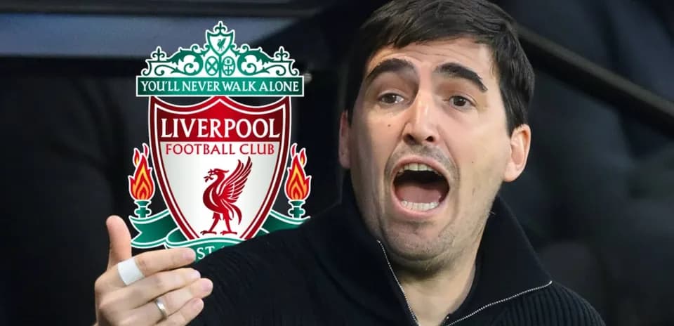 Coach gesturing passionately in front of Liverpool logo