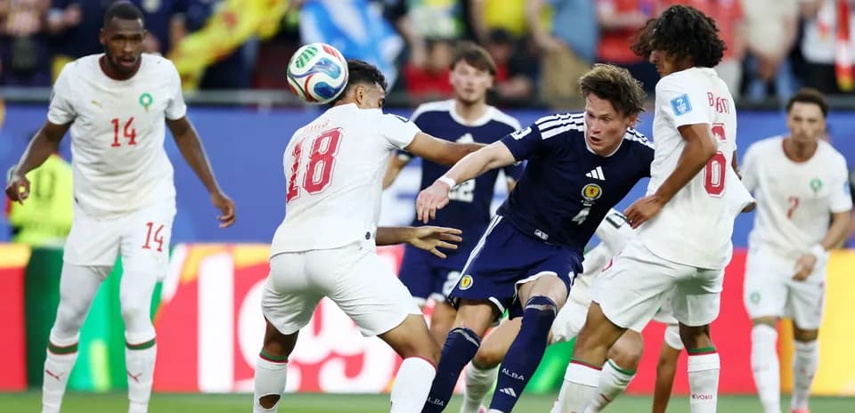 Scotland and Morocco players battling for the ball