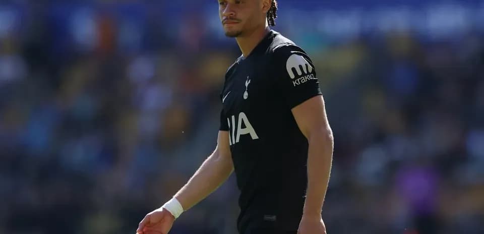 Player walking on pitch in Tottenham kit