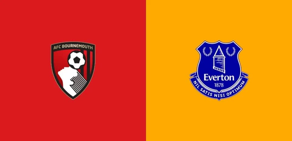 Logos of AFC Bournemouth and Everton on colored backgrounds