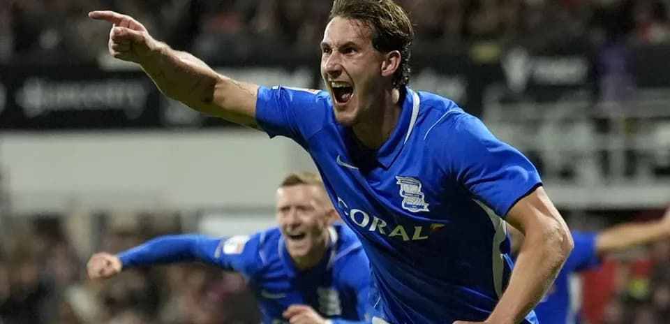 Birmingham City player celebrating a goal passionately