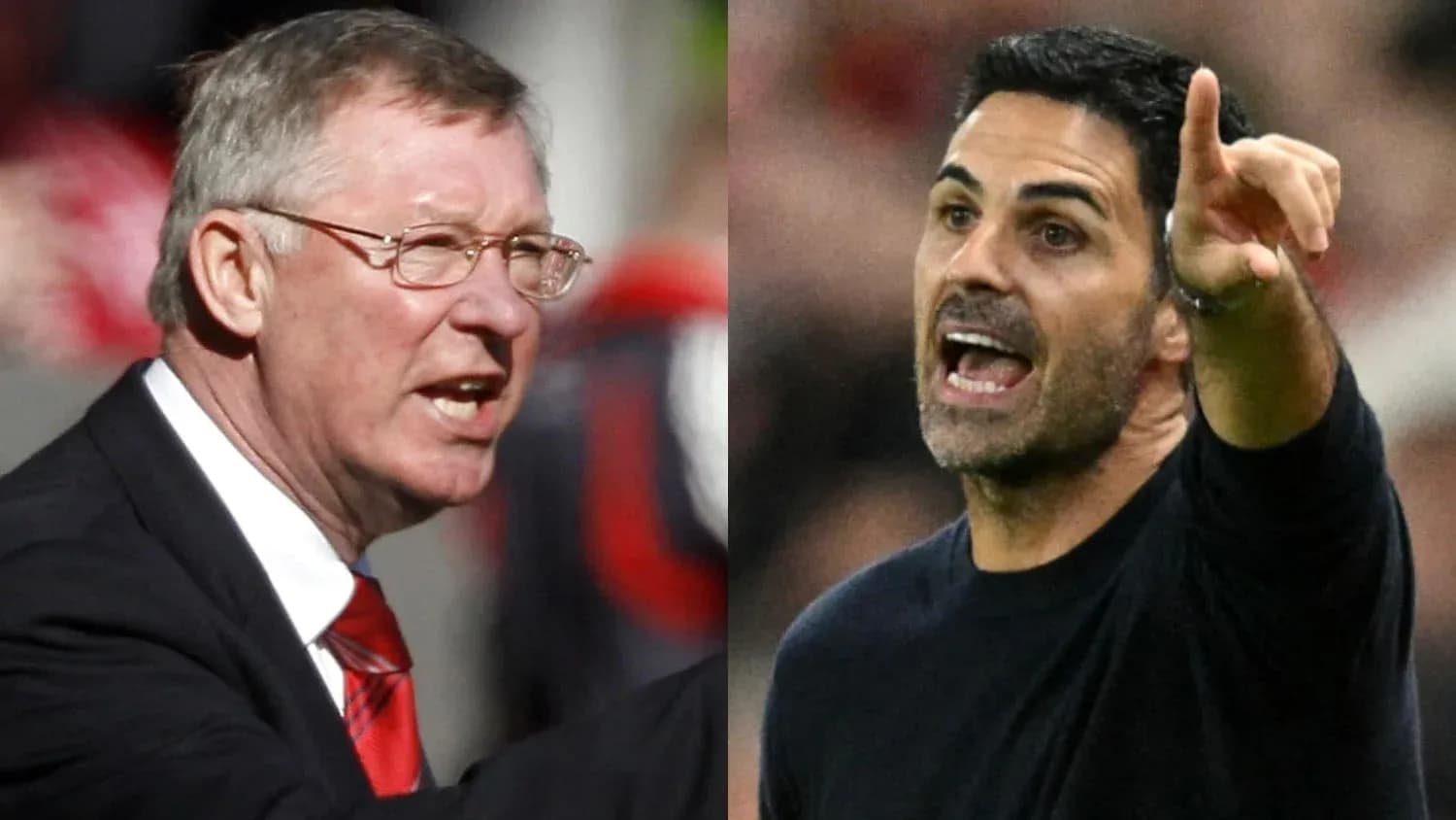 Two football managers gesturing during a match