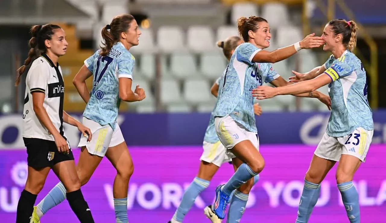 Juventus Women celebrating goal against Parma Women