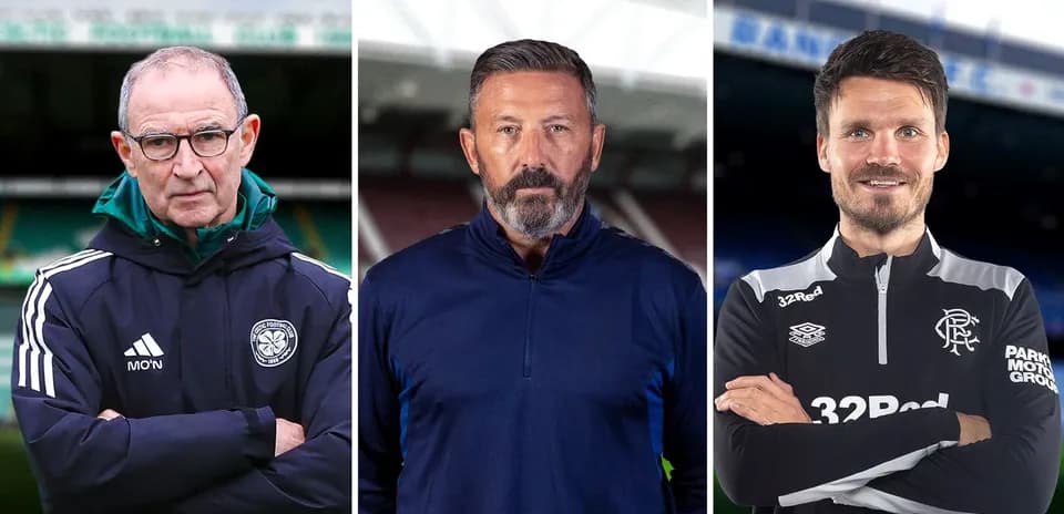 Three football managers posing for a portrait