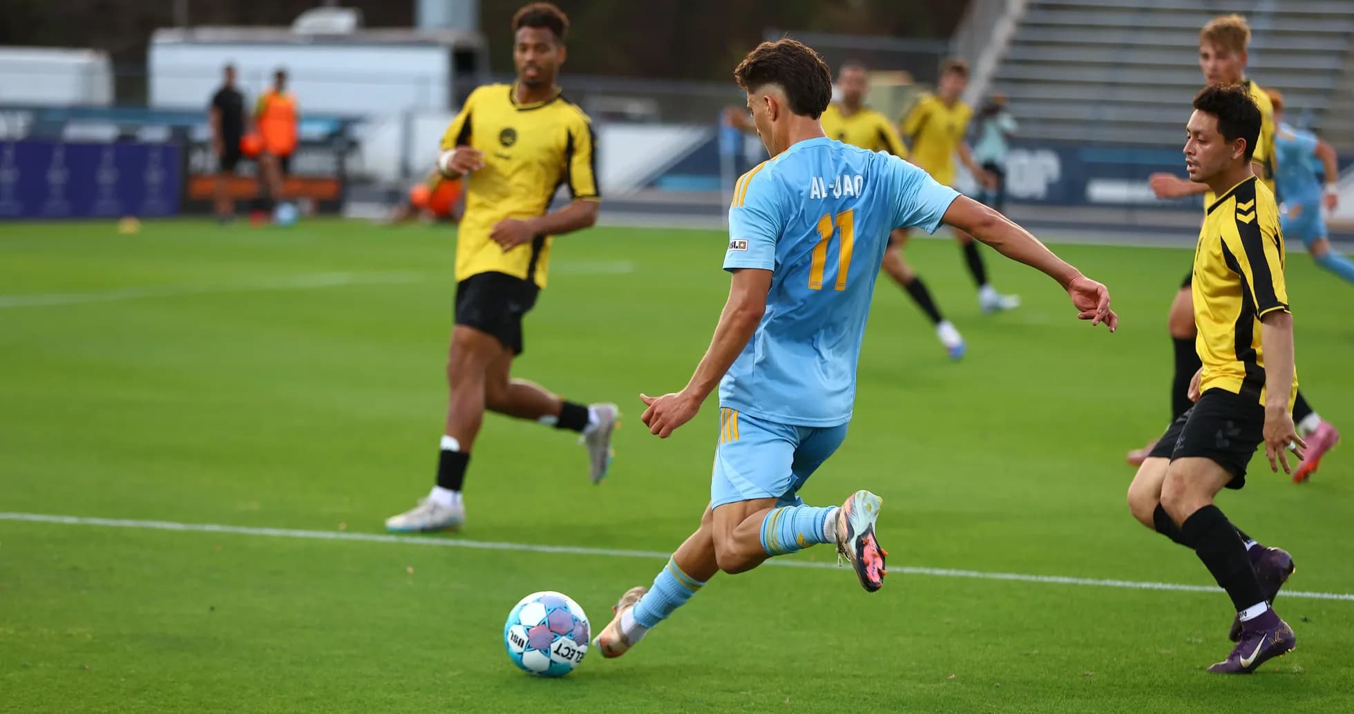 Player shooting the ball during JAX vs Charleston Battery