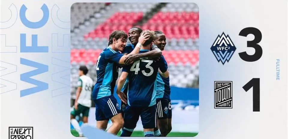Vancouver Whitecaps II celebrating goal victory