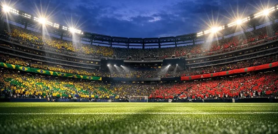 Stadium filled with Brazilian and Moroccan fans