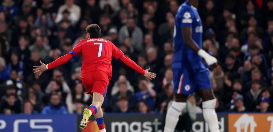Player celebrating a goal during Chelsea match