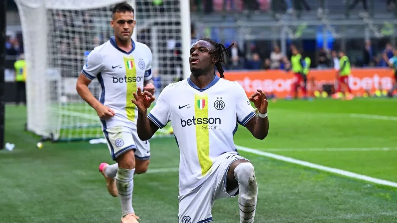 Inter player celebrating a goal during match