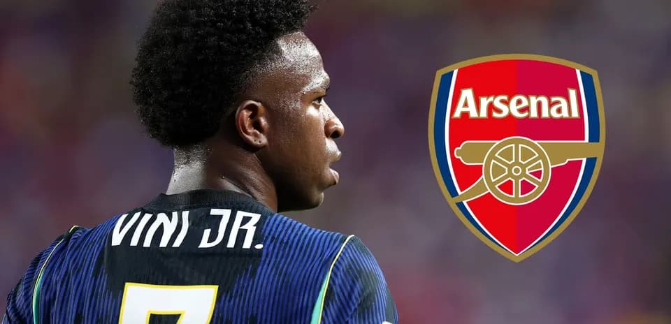 Player Vini Jr. in jersey with Arsenal logo