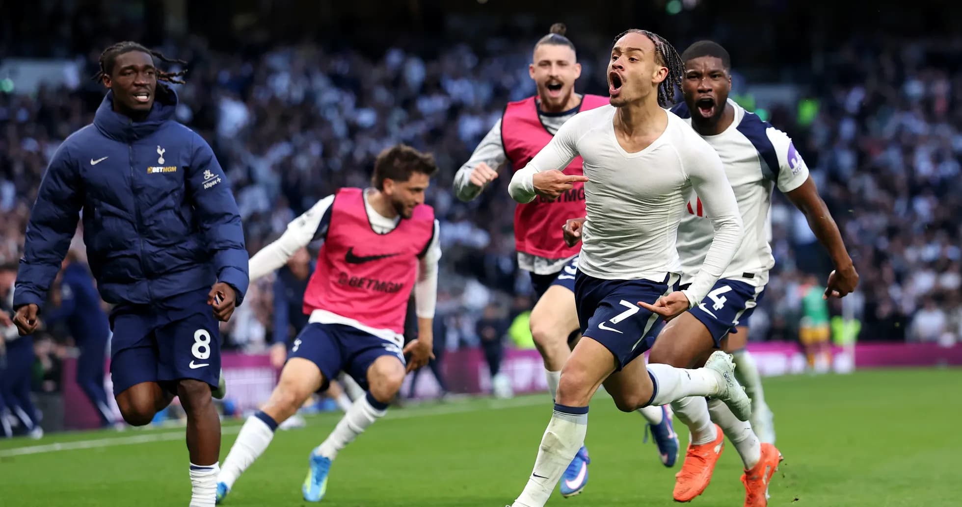 Tottenham players celebrating a goal during match