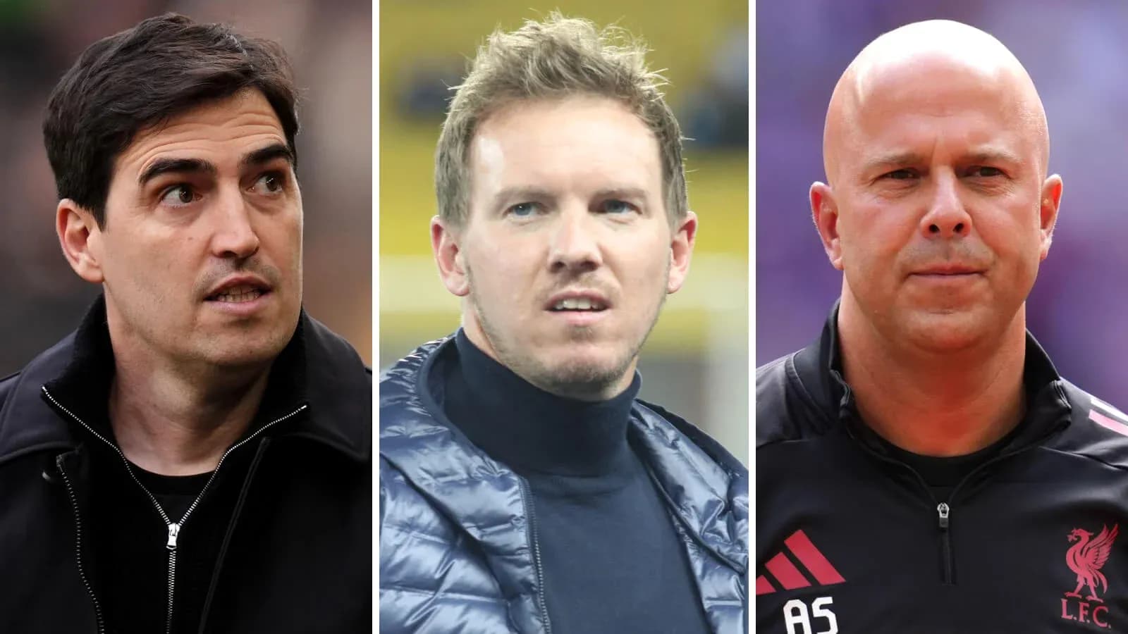 Three football coaches in separate portraits