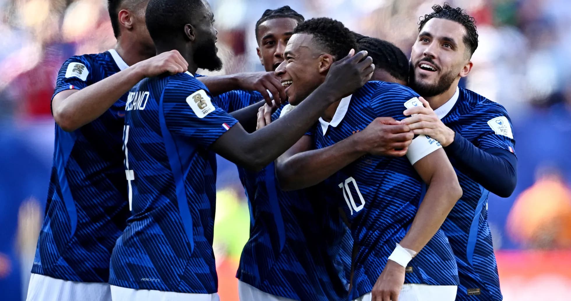 French players celebrating a goal during match