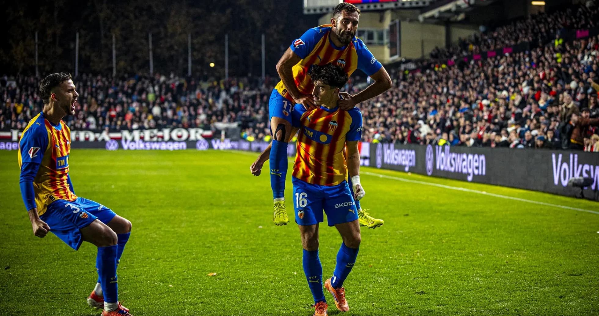 Valencia players celebrating a goal during match