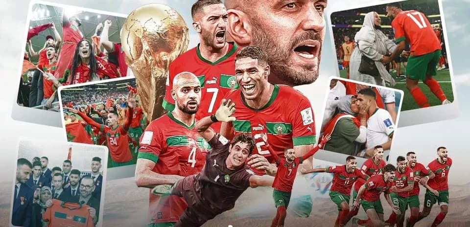 Morocco players celebrating World Cup success montage
