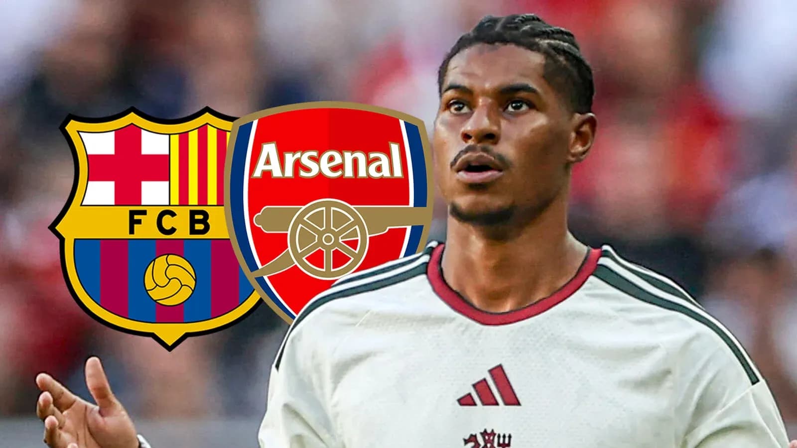 Player in jersey with Barcelona and Arsenal logos